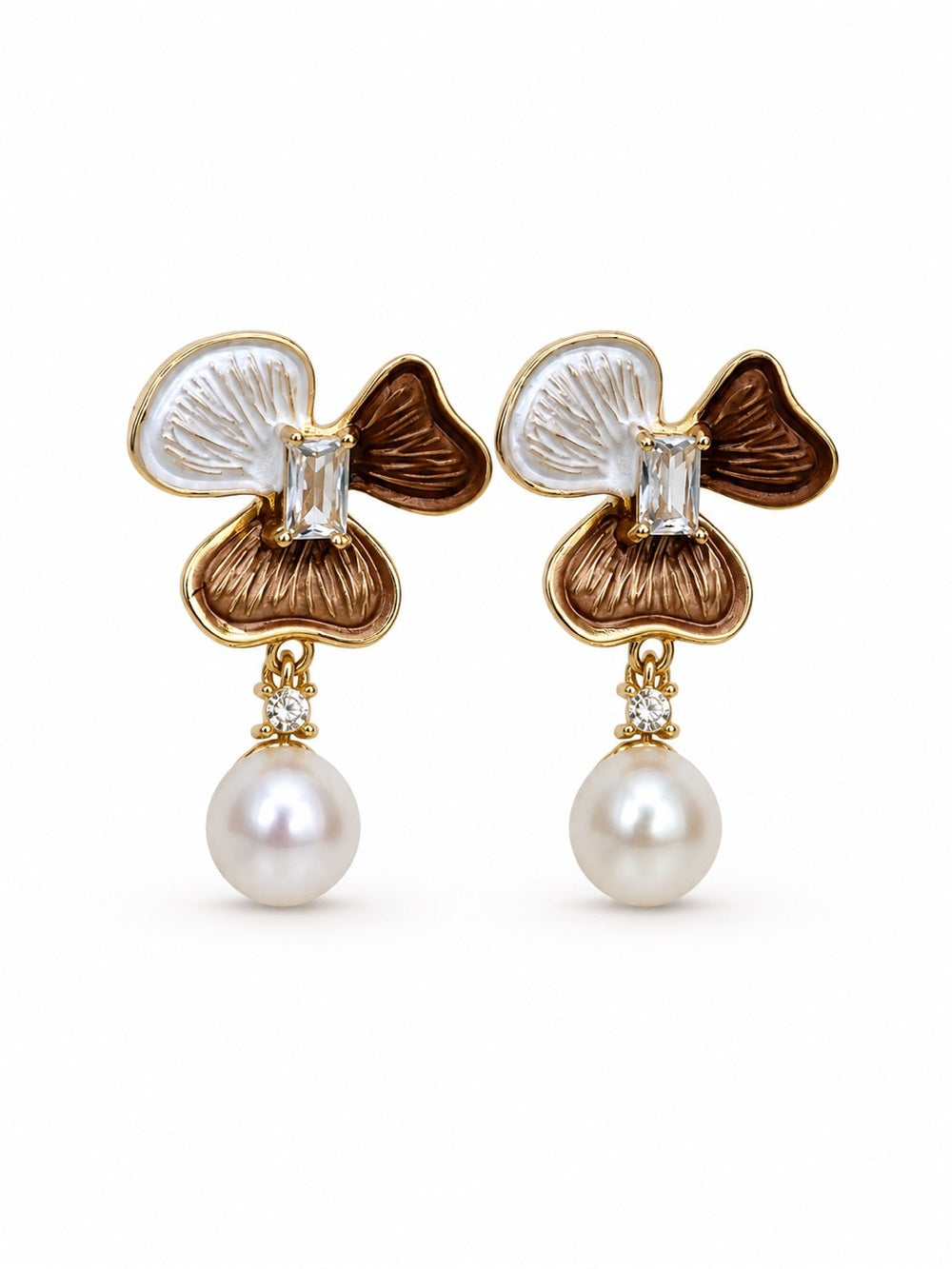 Mocha Blossom Pearl Drop Earrings
