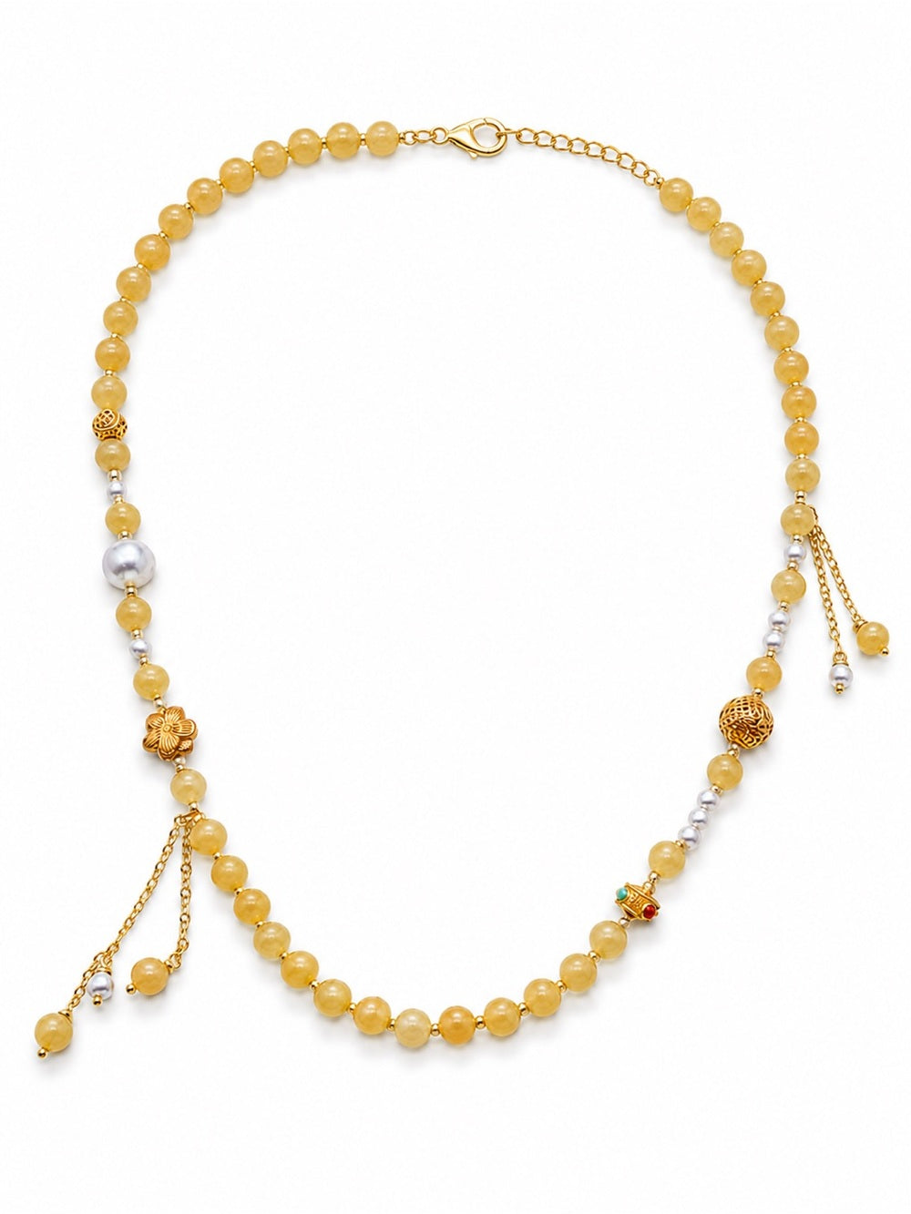 Lemon Quartz and Freshwater Pearl Necklace Style #39A