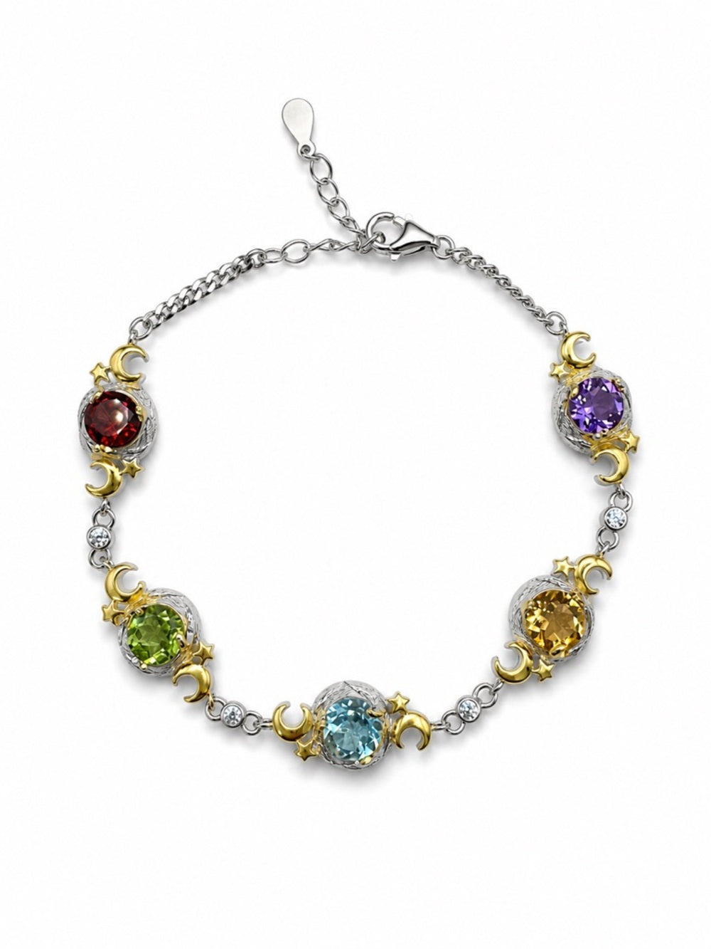 #B18 Moon and Star Mixed Gemstone Bracelet