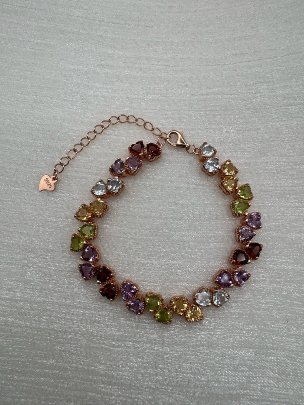 #B20 Rainbow Tourmaline Heart Rose Gold Bracelet