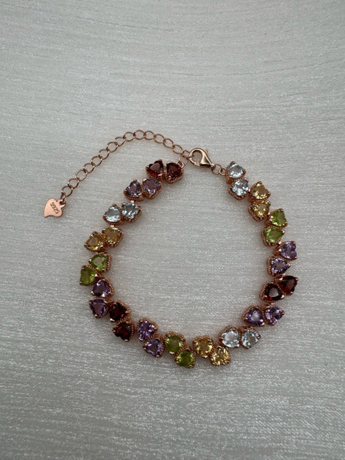 #B20 Rainbow Tourmaline Heart Rose Gold Bracelet