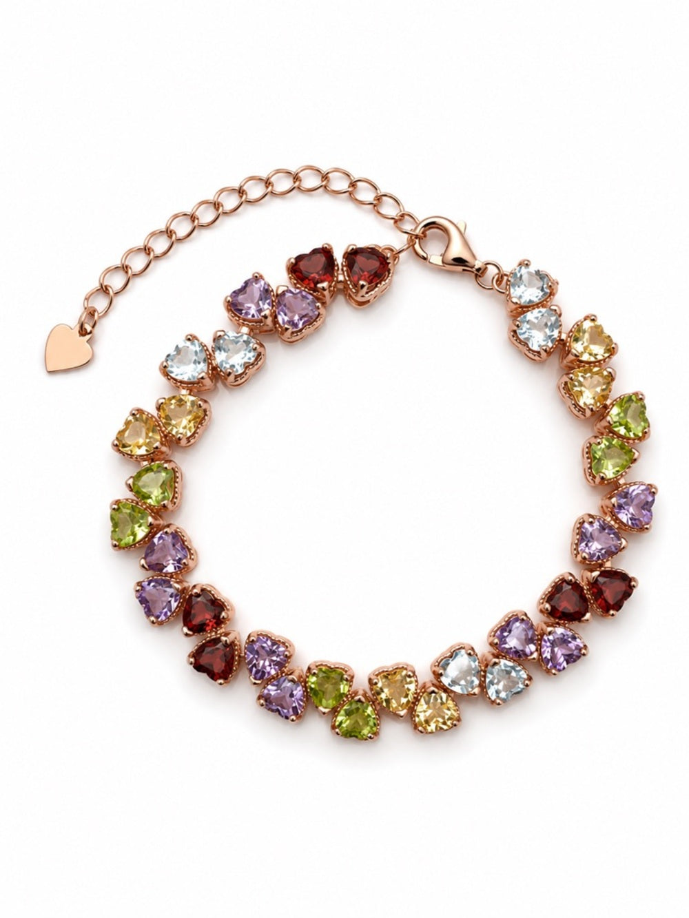 #B20 Rainbow Tourmaline Heart Rose Gold Bracelet