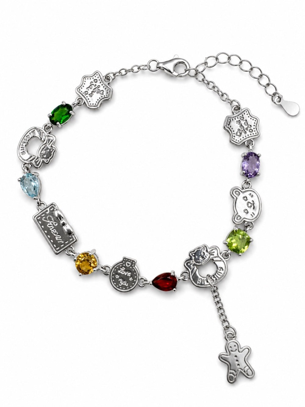 #B22 Storybook Multi Gemstone Charm Bracelet (S925)