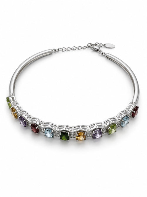 #B26 Mixed Gemstone Cuff Bracelet (S925)