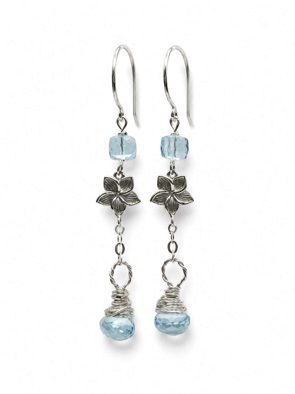 HK0084 Blue Topaz Flower Hook Earrings