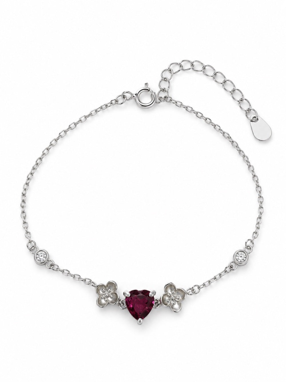 #B44 Pink Tourmaline Plumeria Heart Bracelet (S925)