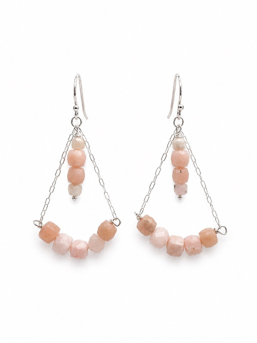 HK0088 Pink Opal Chandelier Hook Earrings