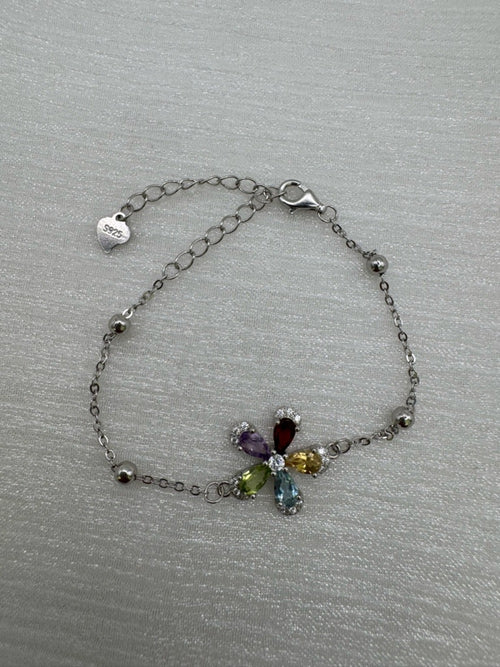 #B45 Rainbow Gemstone Flower Bracelet
