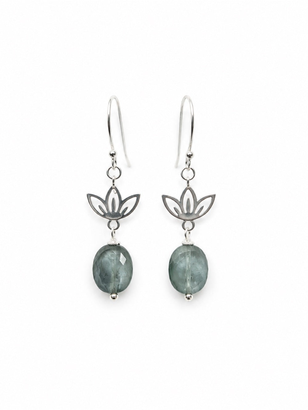 HK0051 Kyanite Lotus Hook Earring