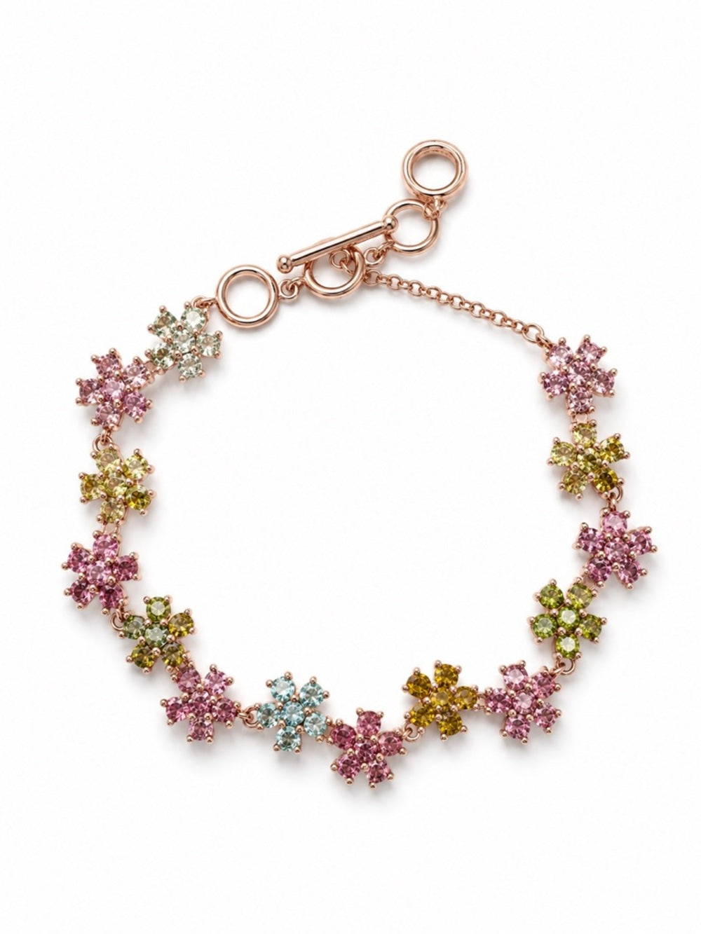 #B48 Garden Flower Rainbow Tourmaline Rose Gold Bracelet (S925)