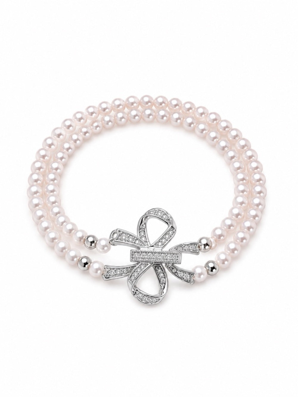 #B53 Double Strand Freshwater Pearl Bow Bracelet