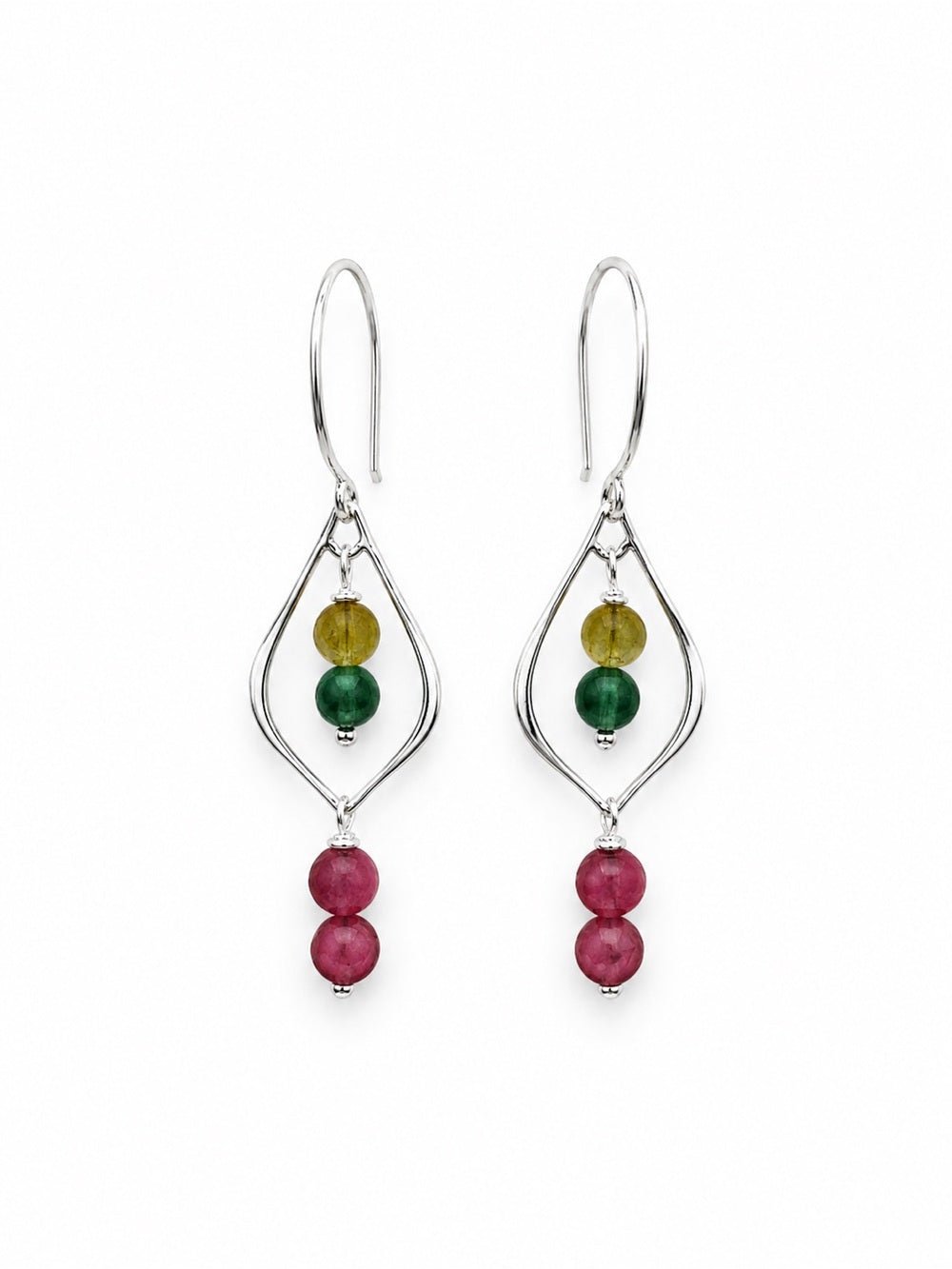 HK0100 Lotus Rainbow Tourmaline Hook Earrings