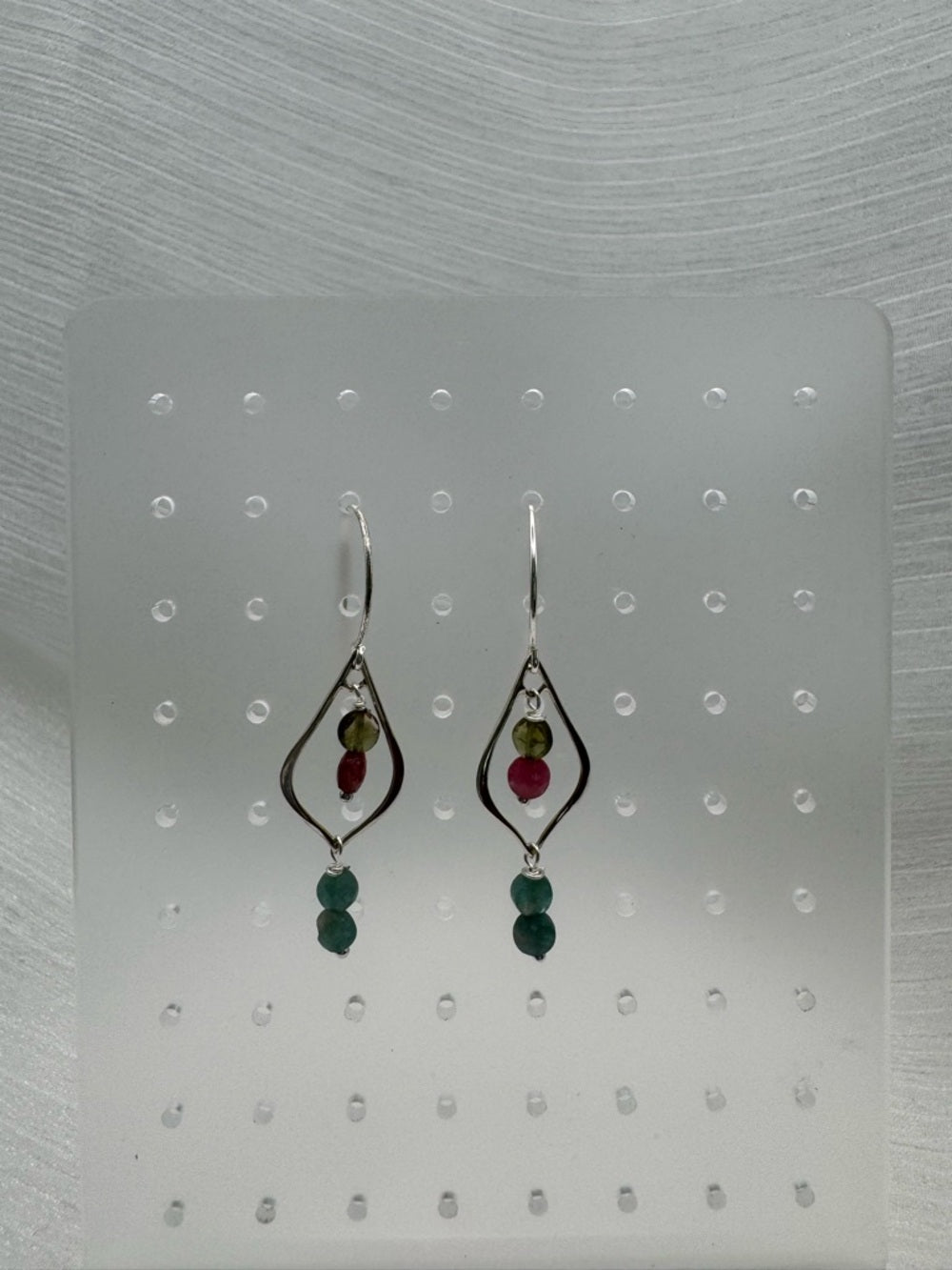 HK0099 Rainbow Tourmaline Lotus Hook Earrings (S925)
