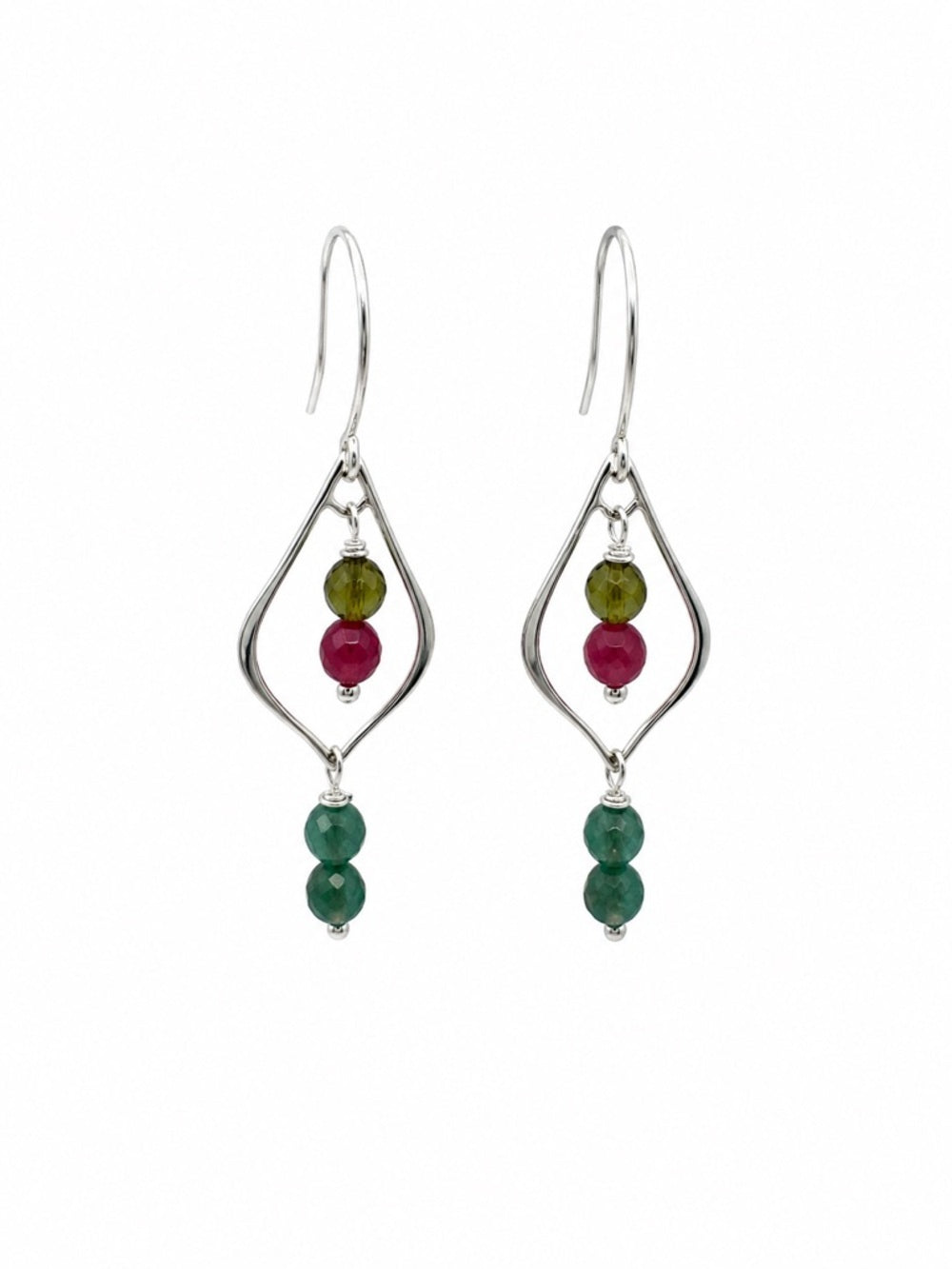 HK0099 Rainbow Tourmaline Lotus Hook Earrings (S925)