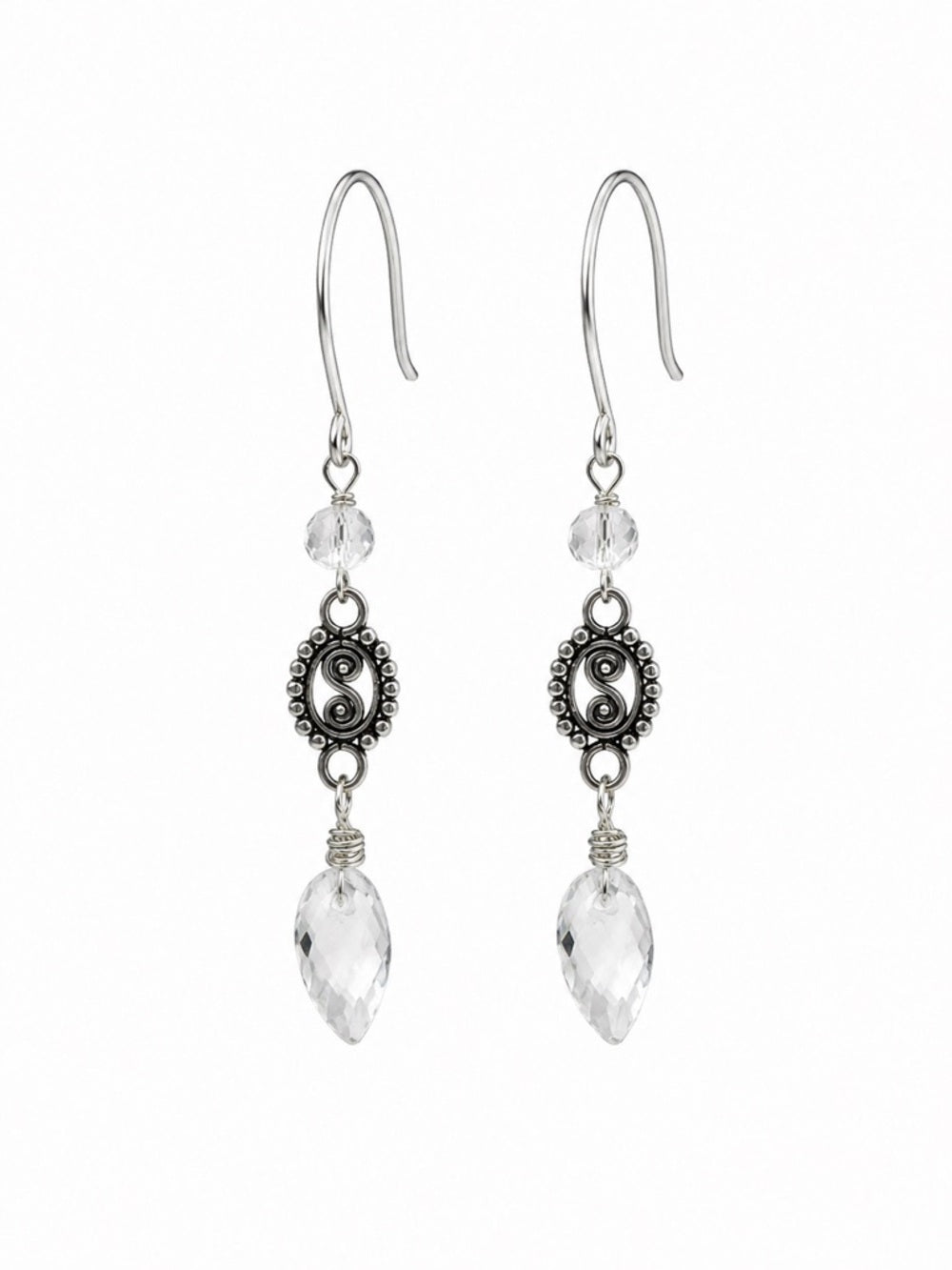 HK0042 Clear Quartz Bali Hook Earrings (S925)