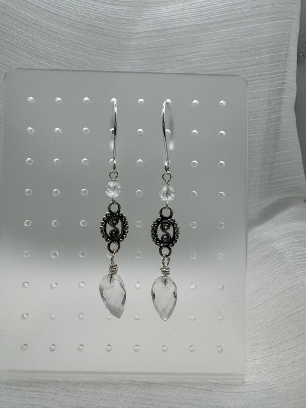 HK0042 Clear Quartz Bali Hook Earrings (S925)