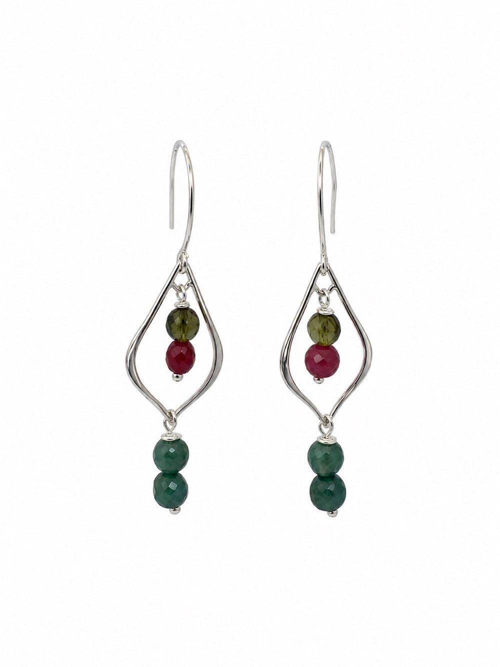HK095 Rainbow Tourmaline Moroccan Hook Earrings (S925)