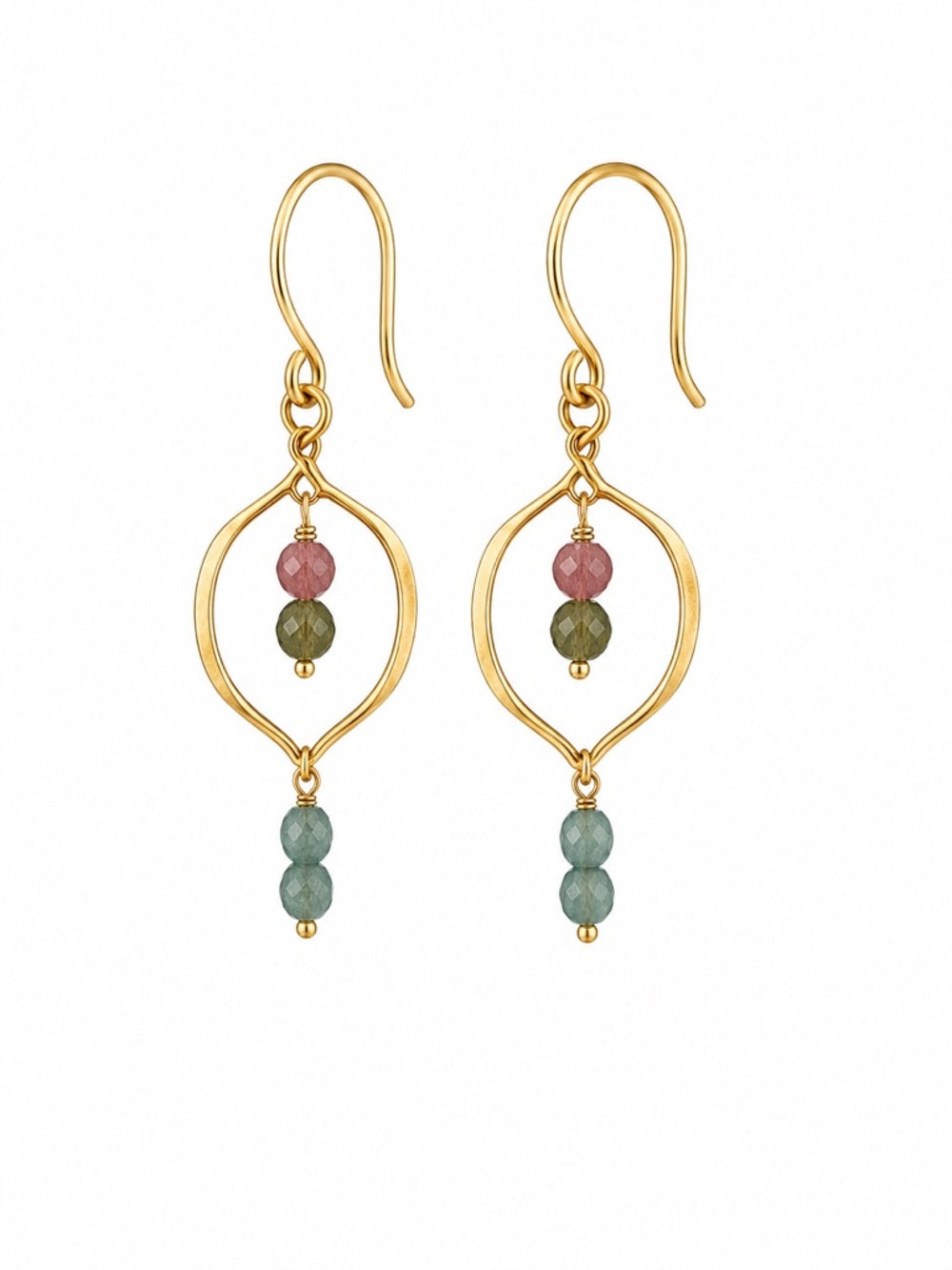 HK0097 Rainbow Tourmaline Lotus Hook Earrings (S925)