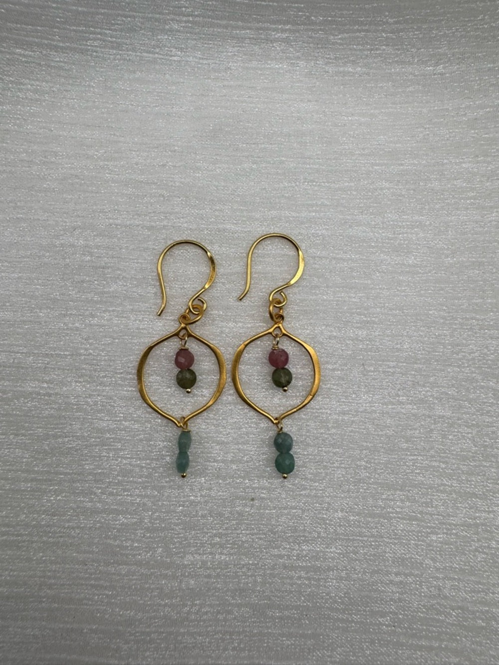 HK0097 Rainbow Tourmaline Lotus Hook Earrings (S925)