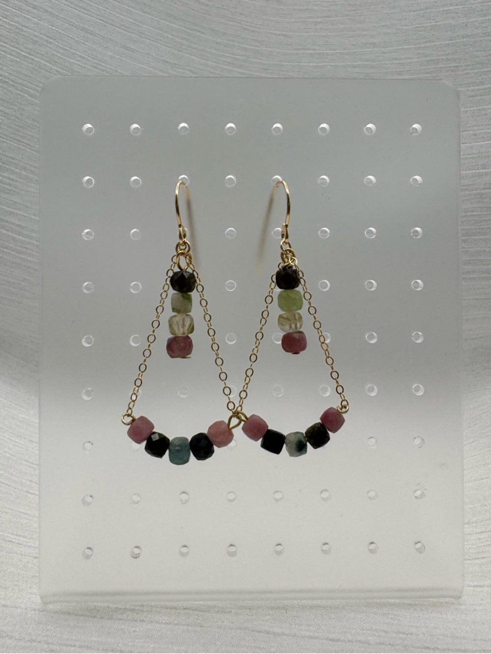 HK0102 Tourmaline Gold Chandelier Earrings