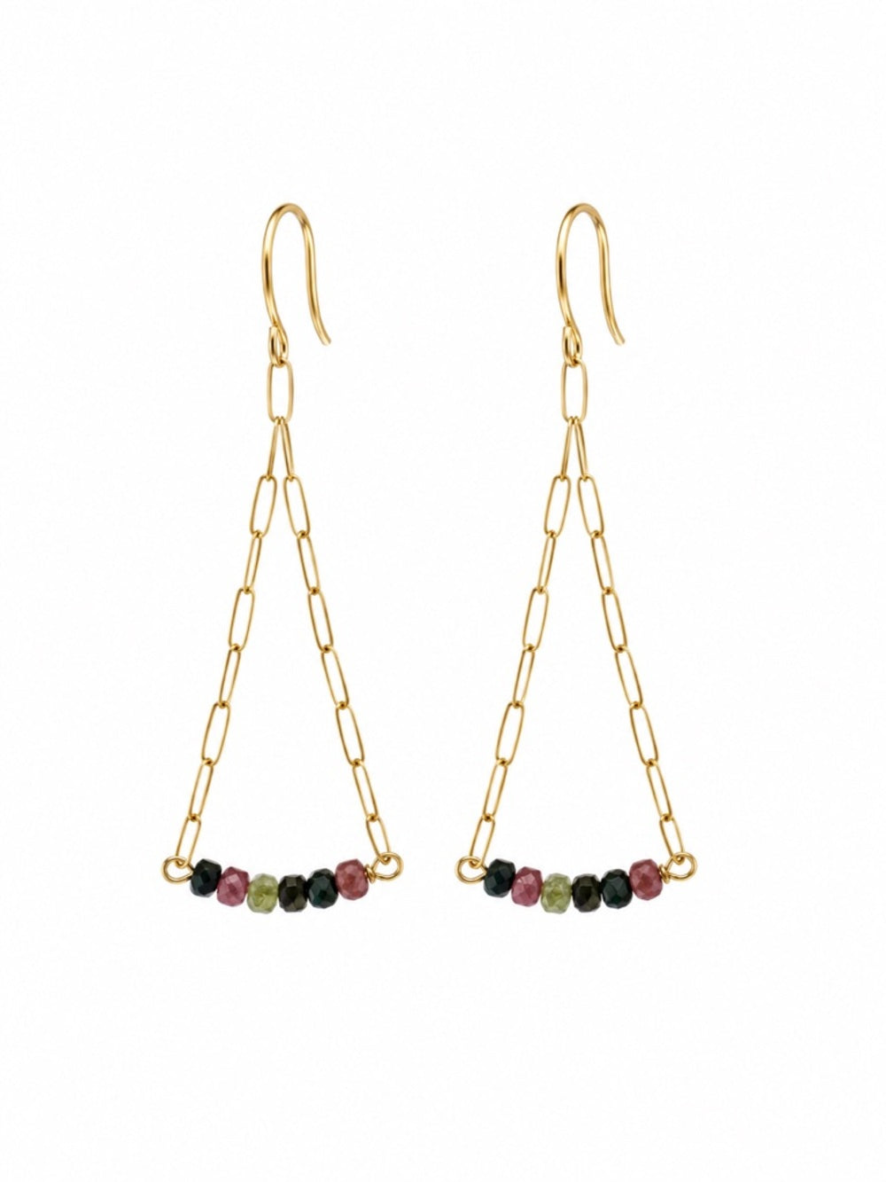 HK00101 Rainbow Tourmaline Gold Swing Earring