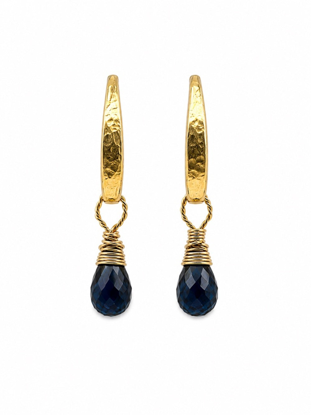 HK0060 London Blue Topaz Hammered Gold Earrings