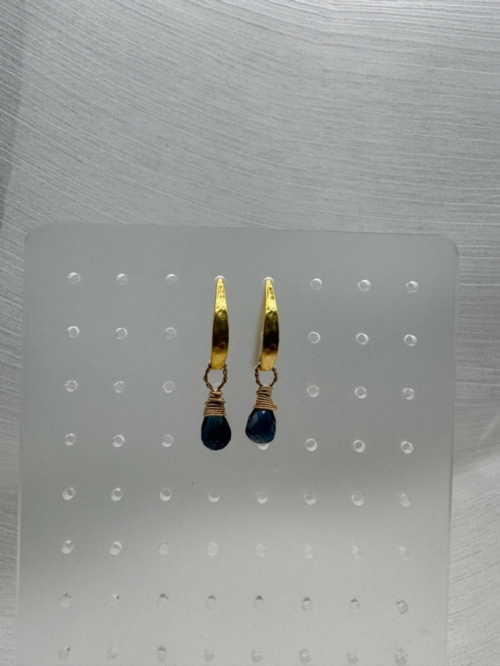 HK0060 London Blue Topaz Hammered Gold Earrings