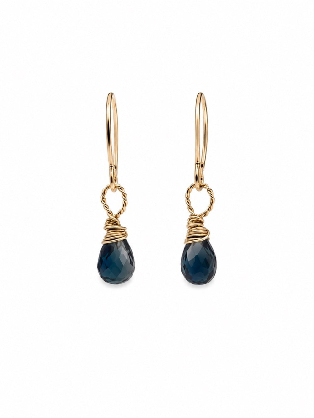 HK0062 London Blue Topaz Hook Gold Earrings