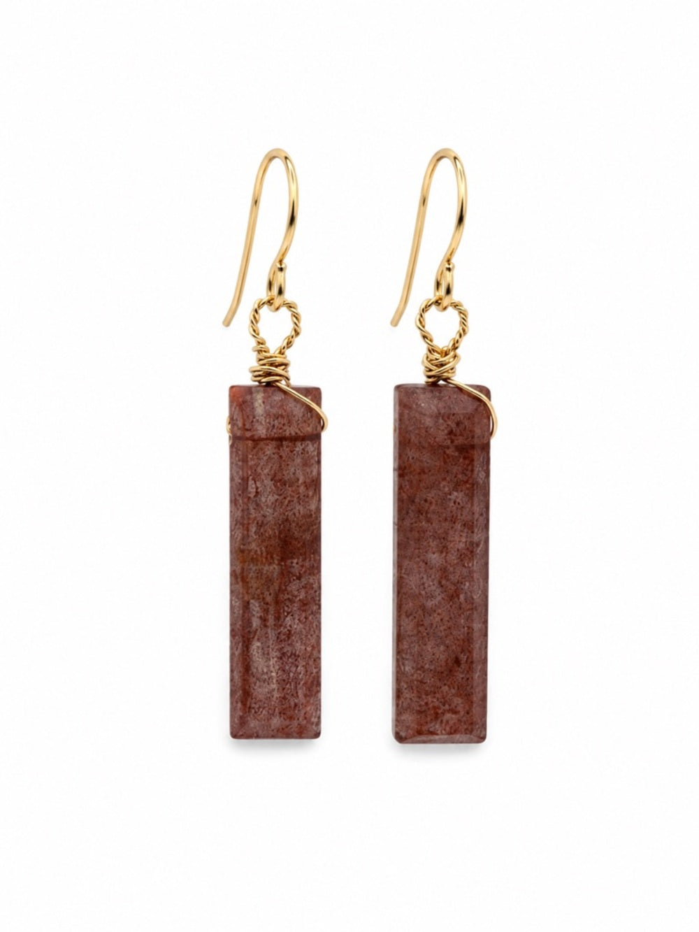 HK0076 Strawberry Quartz Gold Hook Earrings
