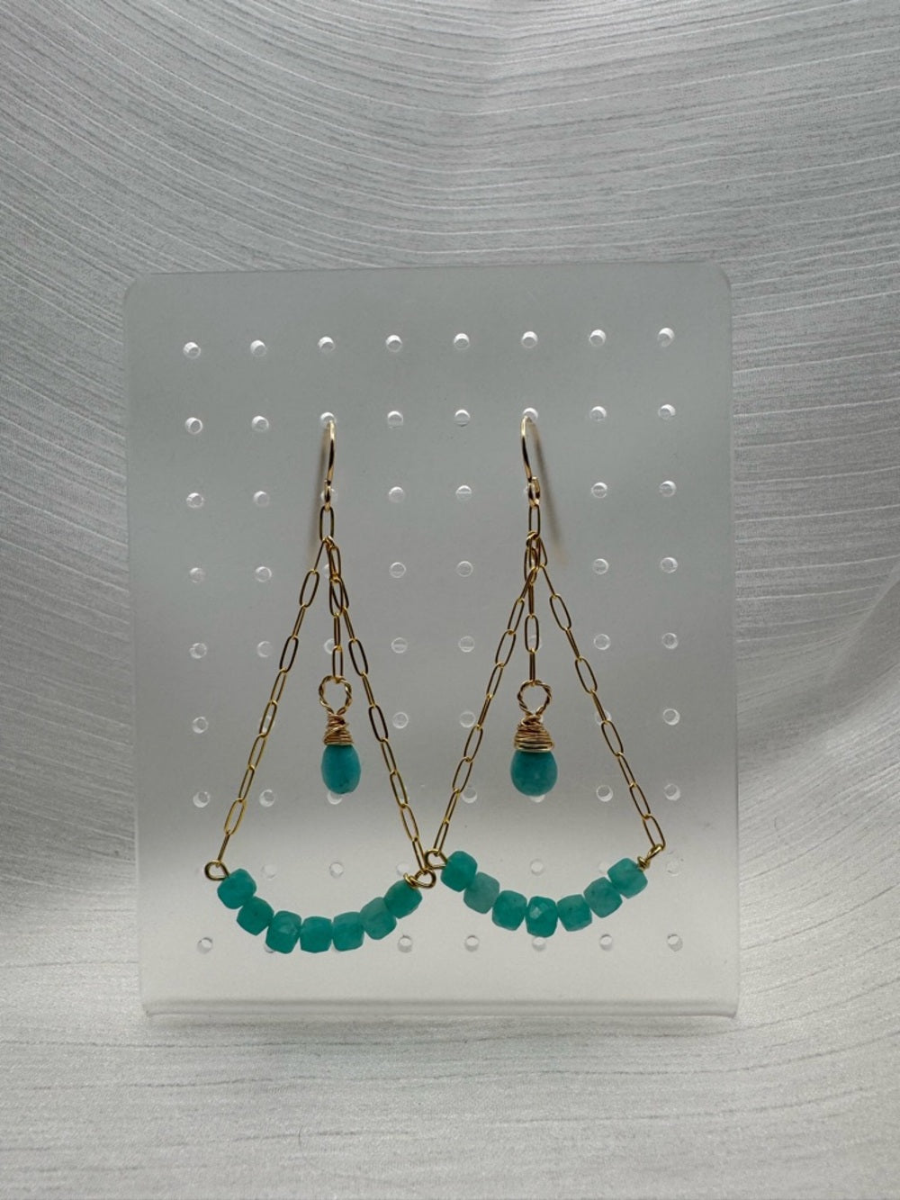 HK0065 Amazonite Swing Chandelier Gold Earrings