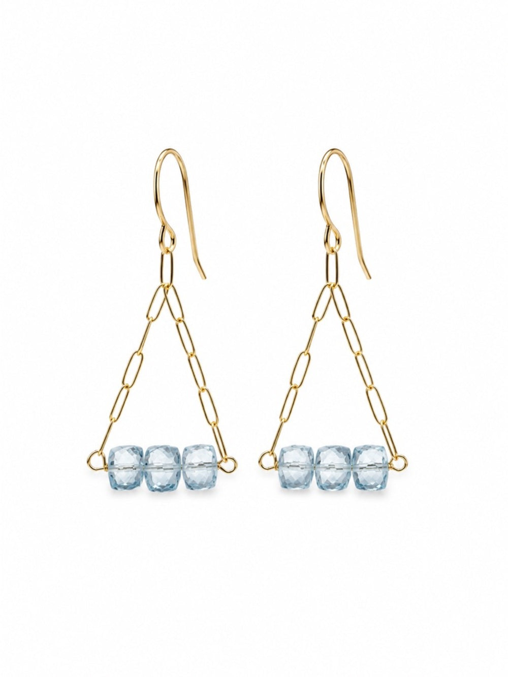 HK0081 Blue Topaz Swing Gold Earrings