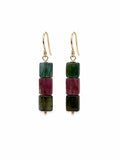 HK0093 Rainbow Tourmaline Triple Gold Earrings
