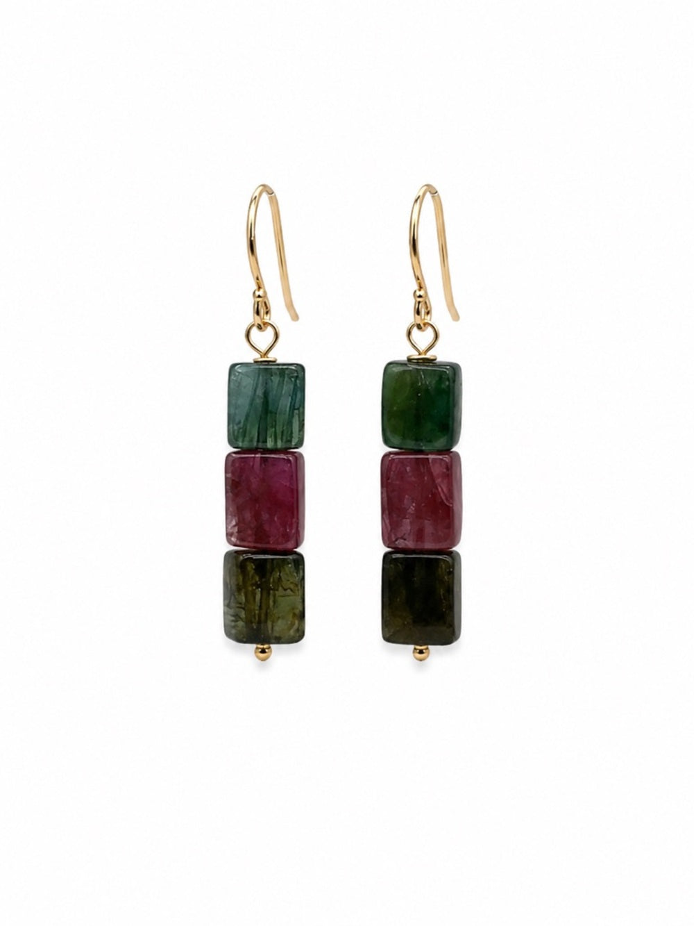 HK0093 Rainbow Tourmaline Triple Gold Earrings
