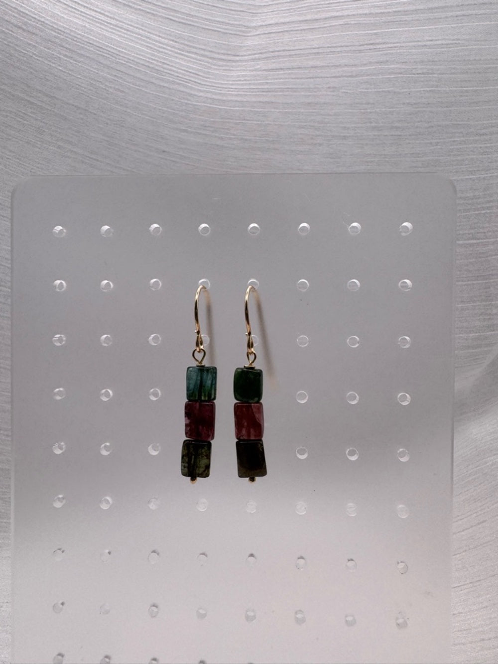 HK0093 Rainbow Tourmaline Triple Gold Earrings