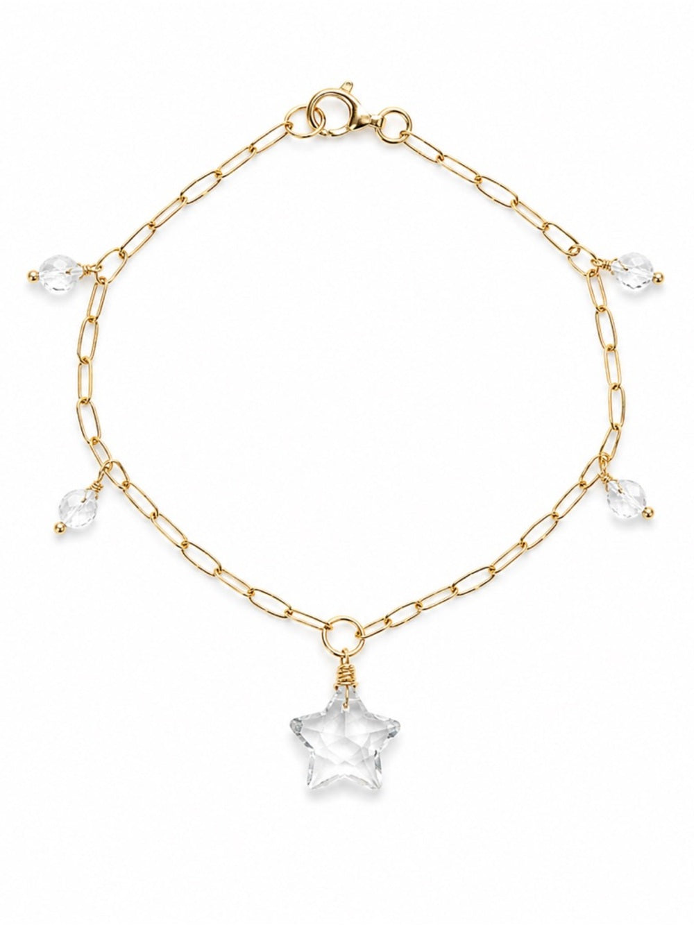 B0082 White Topaz Gold Paperclip Bracelet