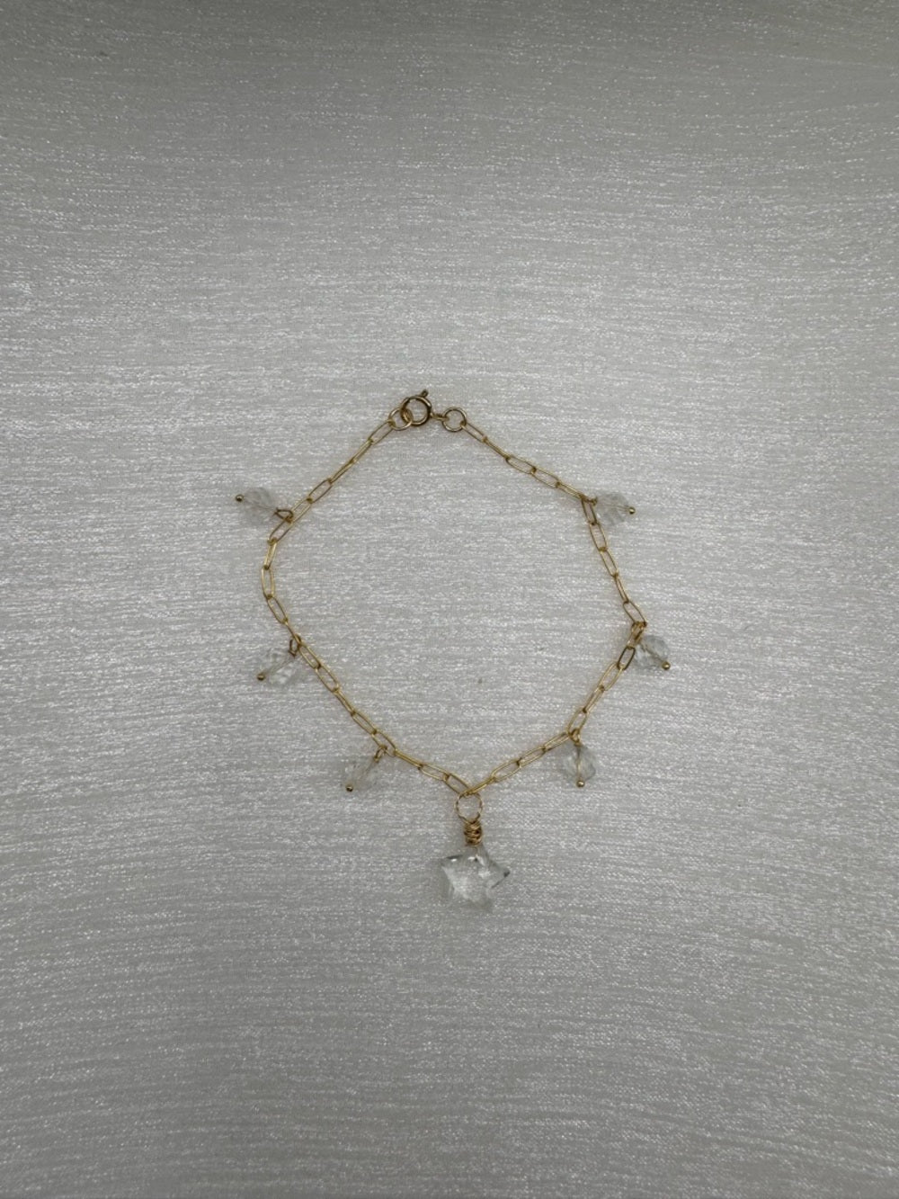 B0082 White Topaz Gold Paperclip Bracelet