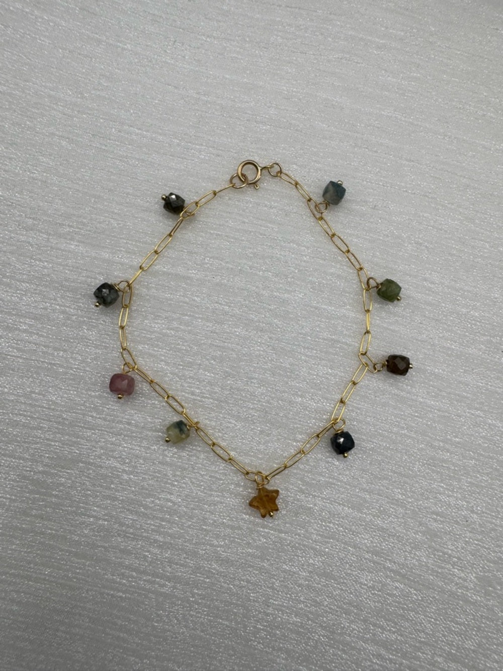 B044 Rainbow Tourmaline Paperclip Star Gold Bracelet