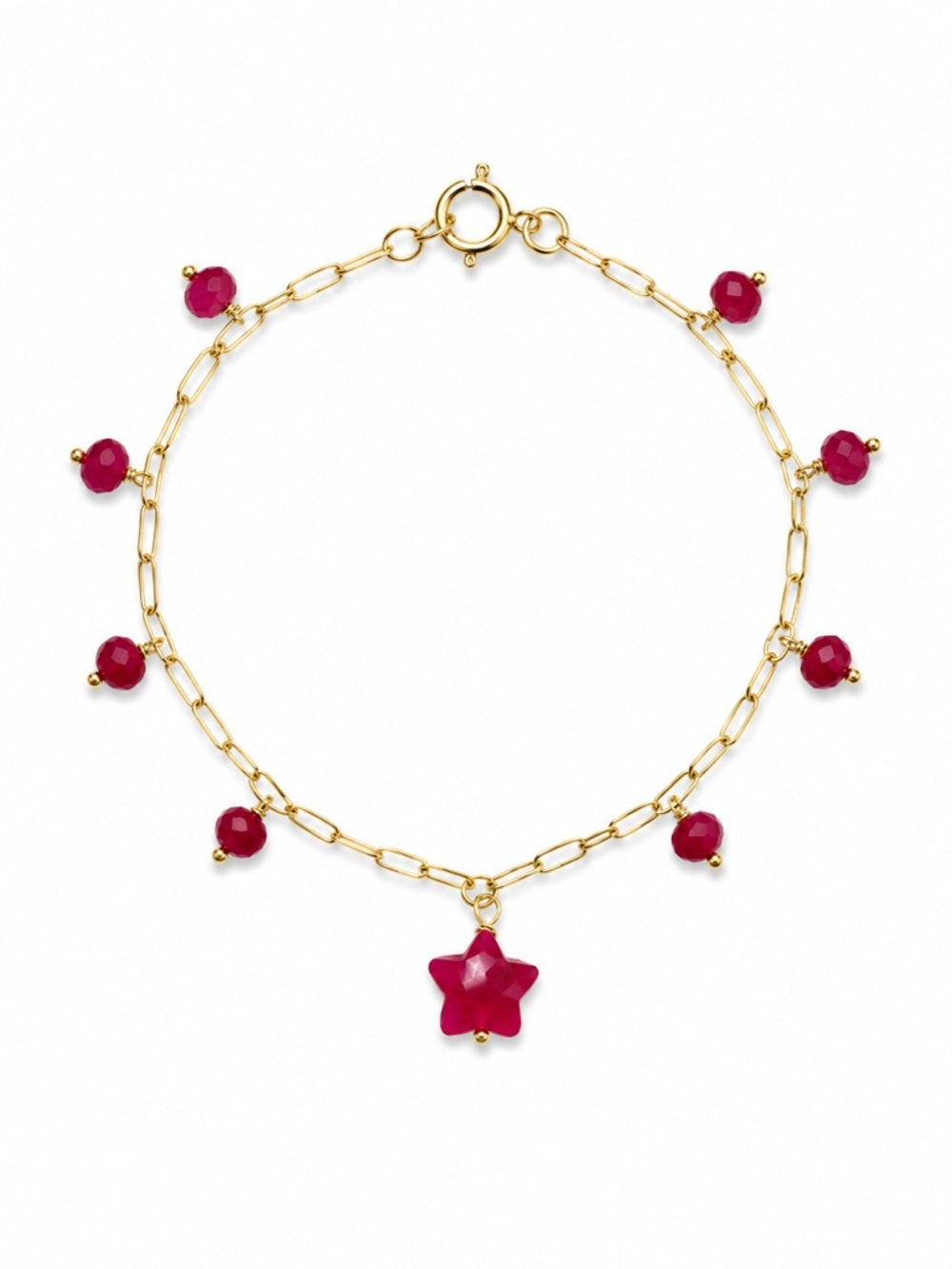 B0080 Pink Chalcedony Gold Star Bracelet