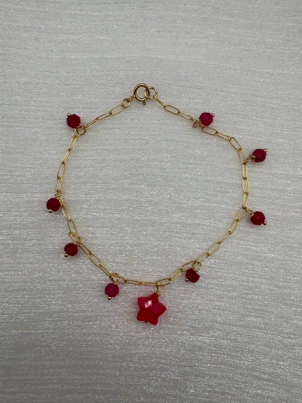 B0080 Pink Chalcedony Gold Star Bracelet