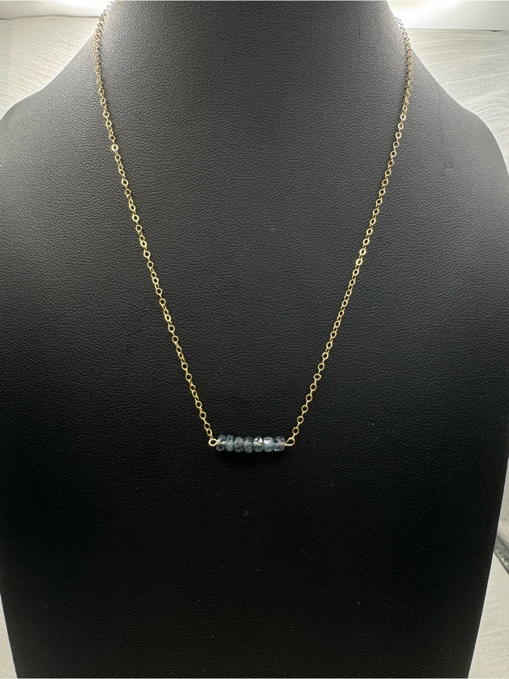 N0041 Kyanite Rondelle Gold Bar Necklace