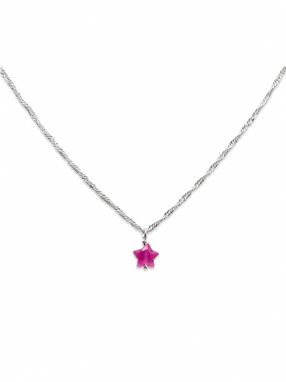 N0091 Pink Chalcedony Star Necklace (S925)