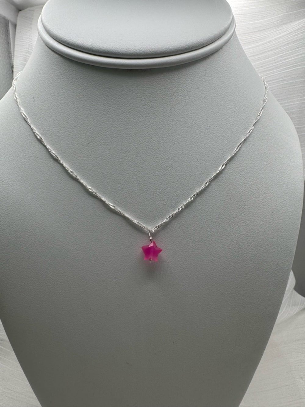 N0091 Pink Chalcedony Star Necklace (S925)