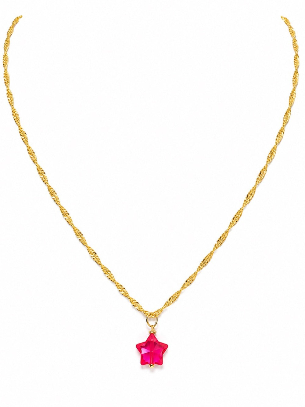 N0092 Pink Chalcedony Star Necklace