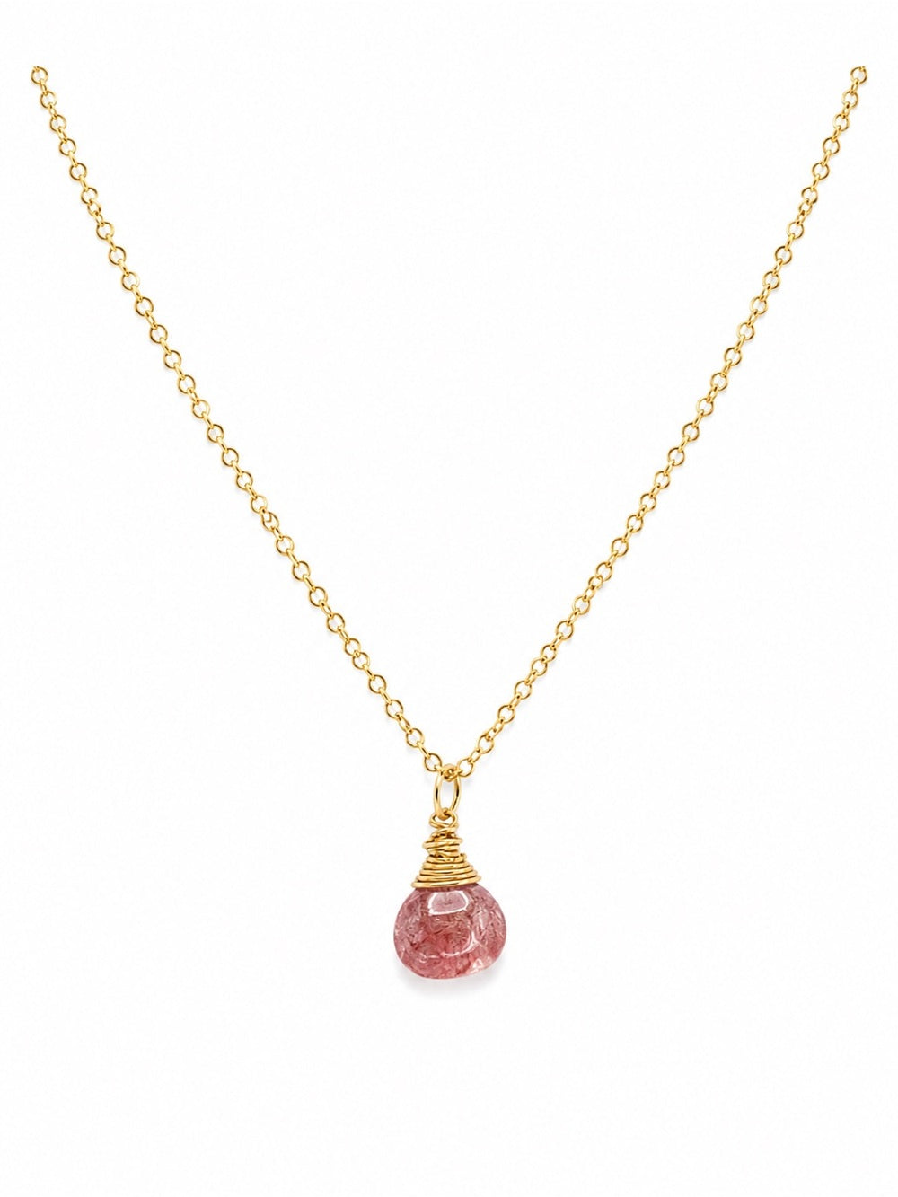 N0095 Pink Tourmaline Gold Drop Necklace
