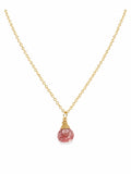 N0095 Pink Tourmaline Gold Drop Necklace