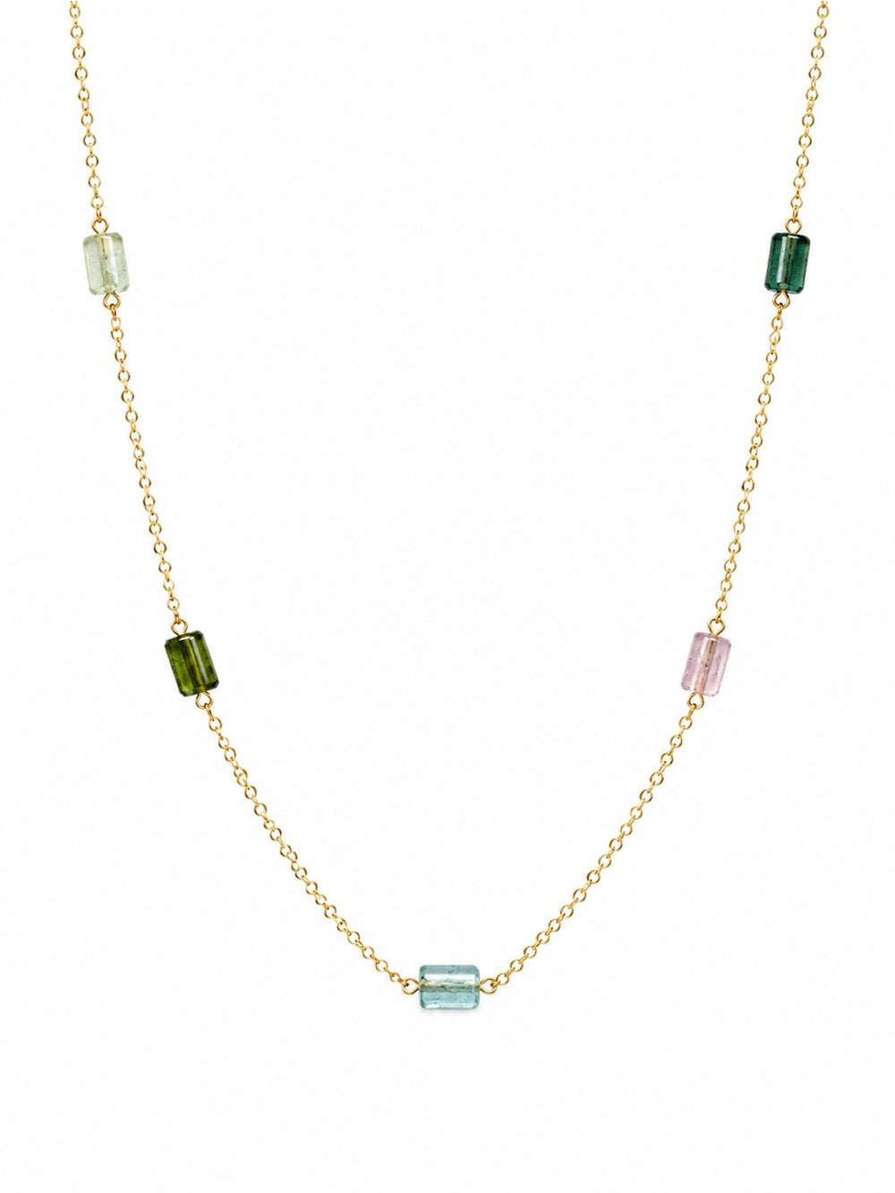 N0098 Tube Tourmaline Gold Necklace