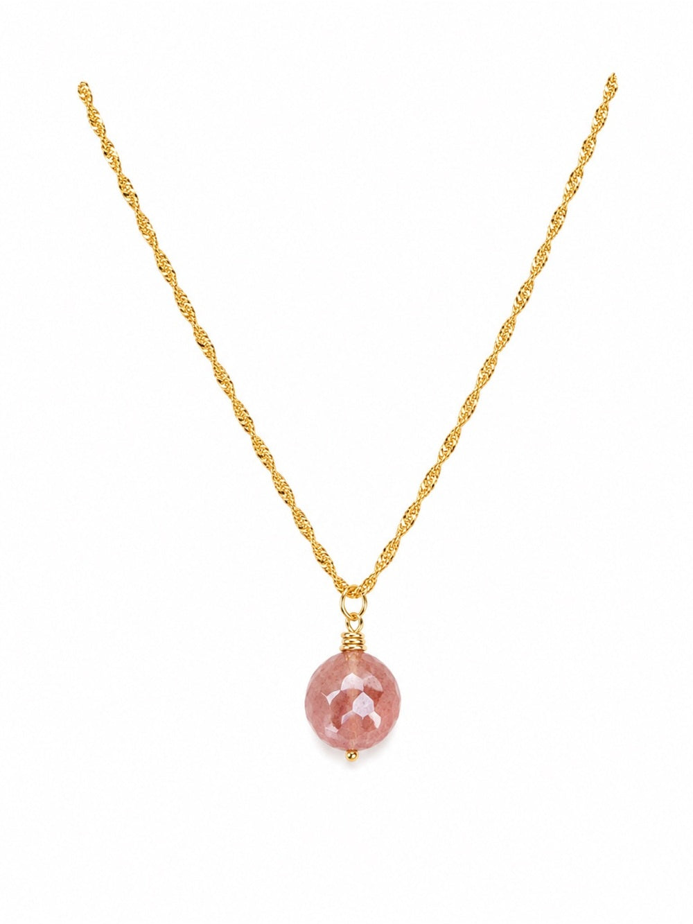 N0080 Strawberry Quartz Coin Necklace
