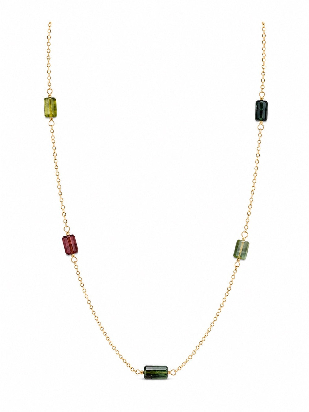 N0098 Tube Tourmaline Gold Necklace
