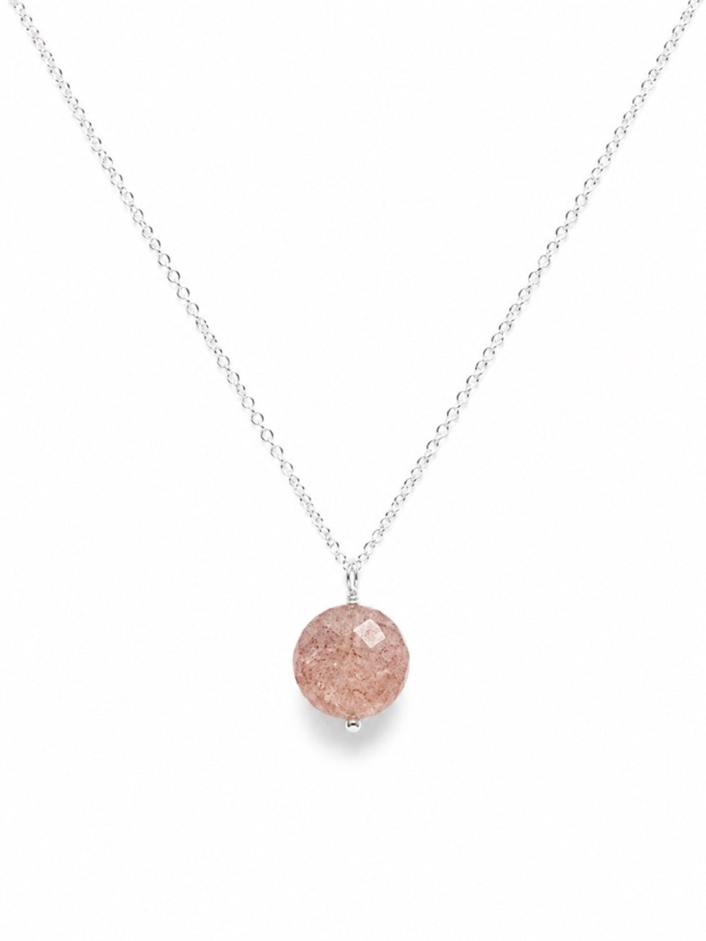 N0079 Strawberry Quartz Round Necklace (S925)