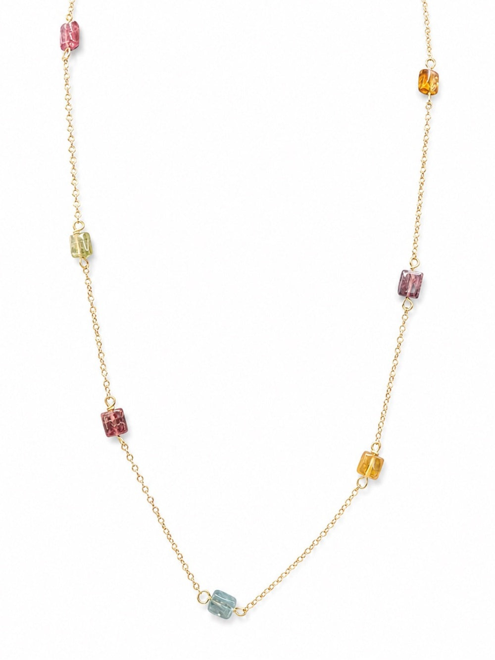 N0093 Square Rainbow Tourmaline Necklace